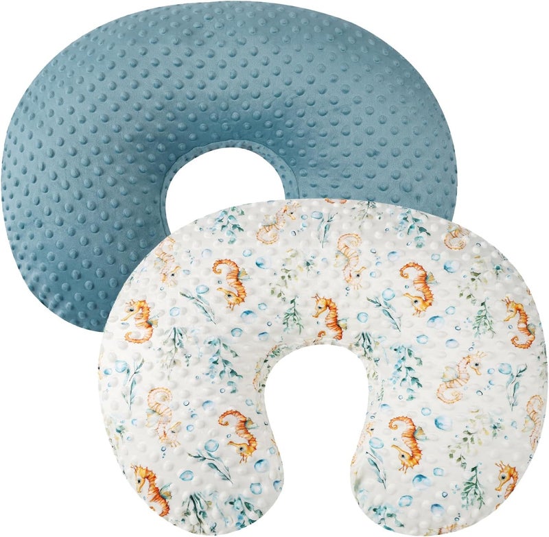 Bilokonda Dot Nursing Pillow Cover Set 2 Pack Nursing Pillow Slipcovers, Ultra Soft Compatible with Boppy Pillow,Standard Pillow for Baby Boy Girl Blue, Seahorse - Image 1